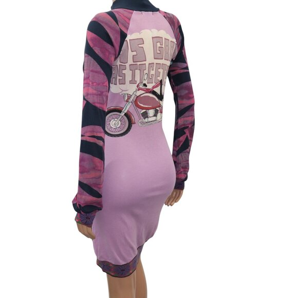 CUSTO BARCELONA Flower POPPY Motorcycle Print Long Sleeve Body Con Dress M/L - Picture 8 of 10